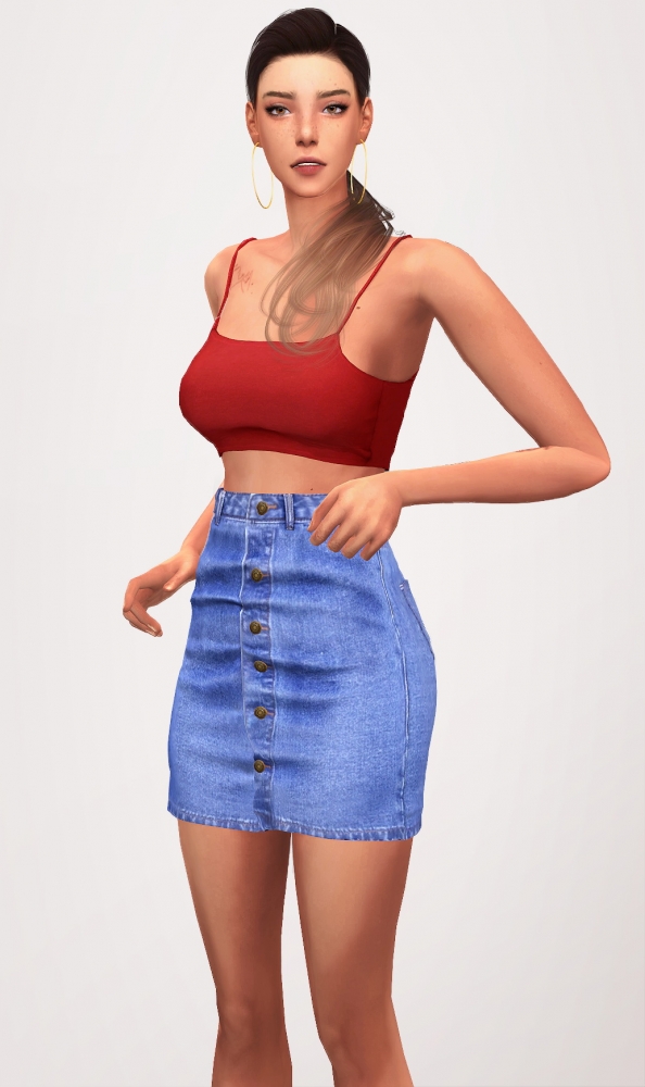 Cropped Cami Top Button Denim Skirt At Elliesimple Sims 4 Updates