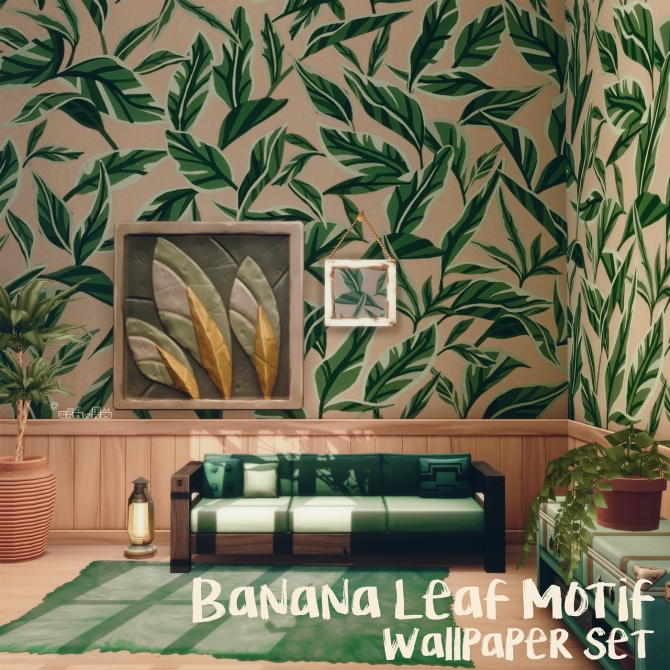 BANANA LEAF MOTIF WALLPAPER SET at Picture Amoebae » Sims 4 Updates