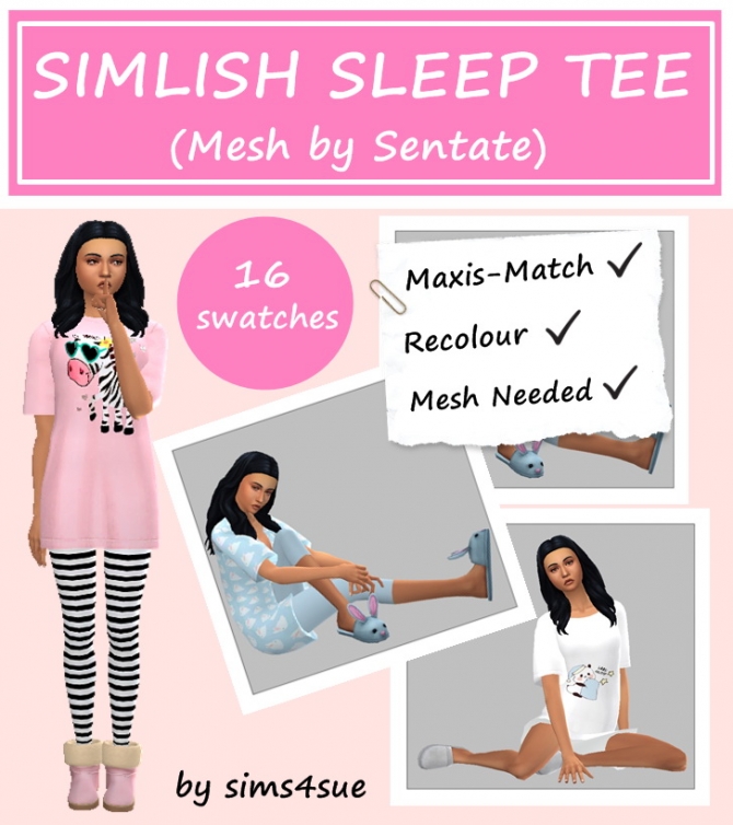 SENTATE’S SIMLISH SLEEP TEE RECOLOUR at Sims4Sue » Sims 4 Updates