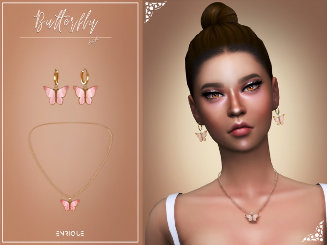 Butterfly Set Earrings And Necklace At Enriques4 Sims 4 Updates
