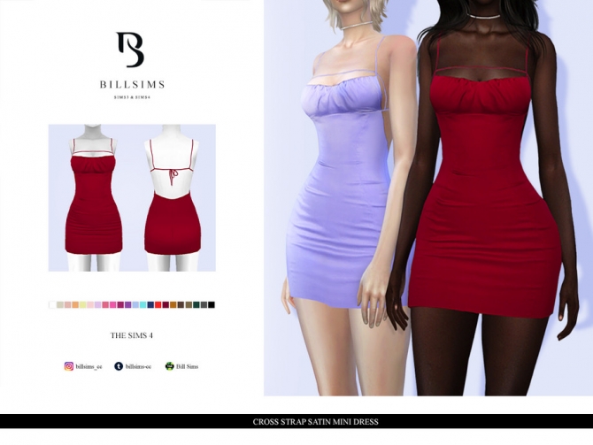 Cross Strap Satin Mini Dress By Bill Sims At Tsr Sims Updates