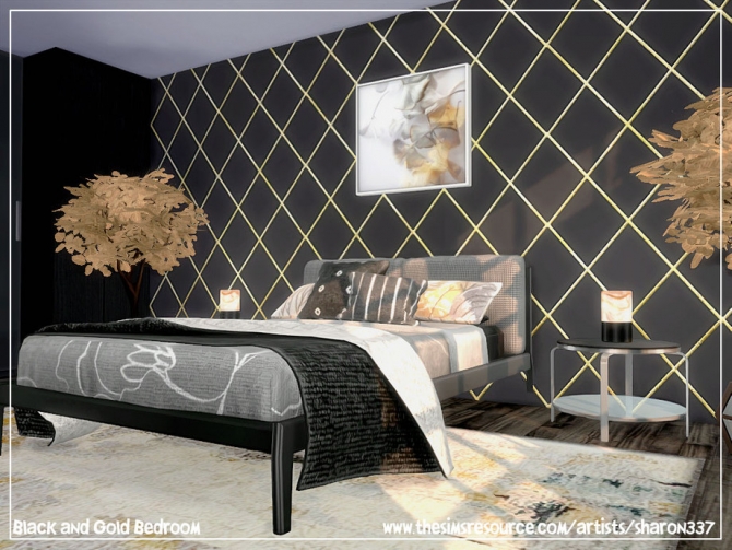 Black and Gold Bedroom by sharon337 at TSR » Sims 4 Updates