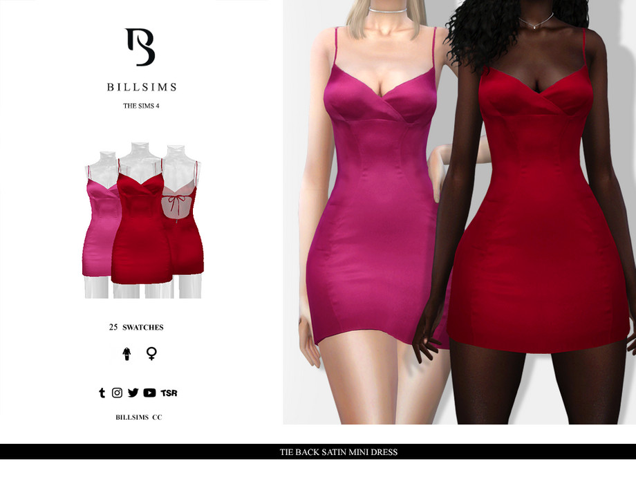 Tie Back Satin Mini Dress By Bill Sims At Tsr Sims Updates