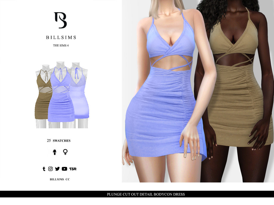 Plunge Cut Out Detail Bodycon Dress By Bill Sims At Tsr Sims Updates