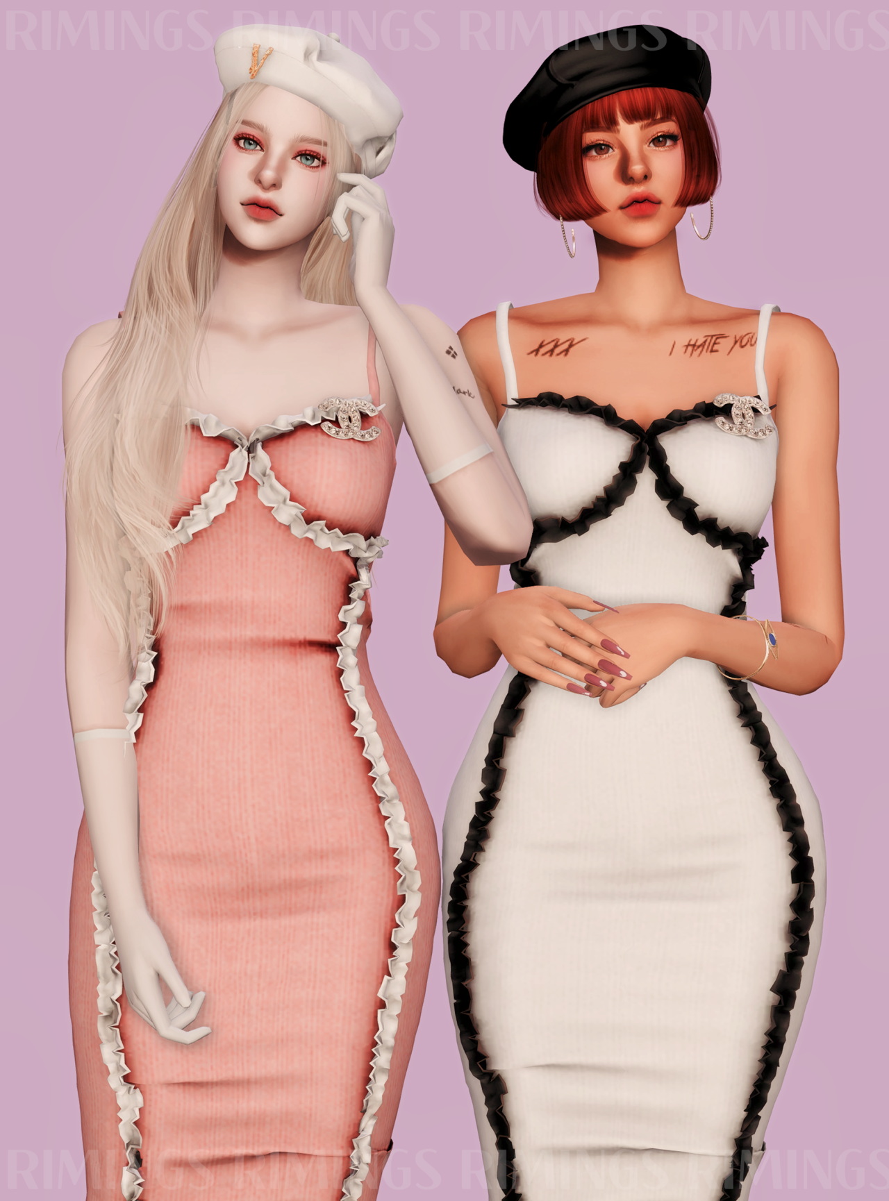 Brooch Ribbed Frill Tight Dress At RIMINGs Sims 4 Updates