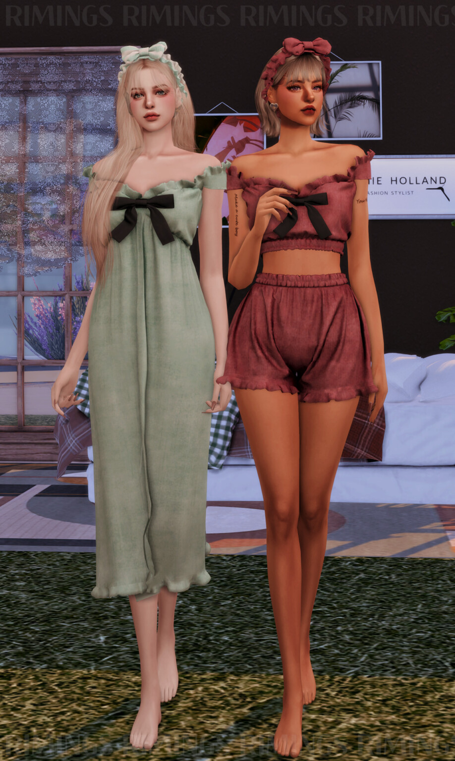 Ribbon Frill Pajama Set At RIMINGs Sims 4 Updates