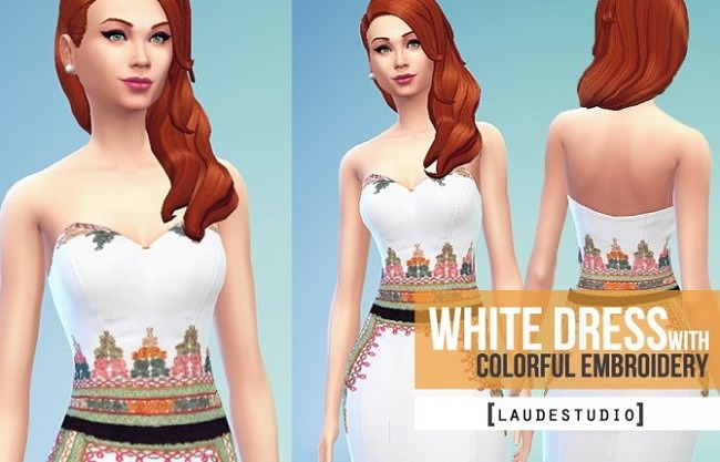 Sims 4 White Dress with Colorful Embroidery at Laude Studio