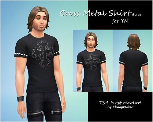 Cross Metal Shirt Black YM by Mamyrocker at Beware Of That Sim