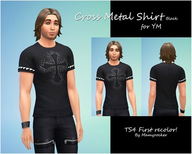 Sims 4 Cross Metal Shirt Black YM by Mamyrocker at Beware Of That Sim