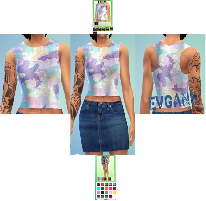 Sims 4 Lace dress, Сloud T shirt and Denim Skirt at Evgans