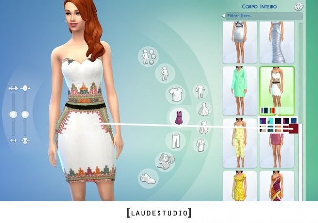 Sims 4 White Dress with Colorful Embroidery at Laude Studio