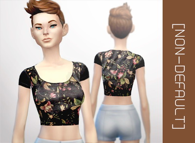 Sims 4 Custom shaped cropped top with floral pattern at Poodsy