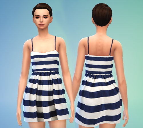 Sims 4 Striped Navy and White Dress at Puresims