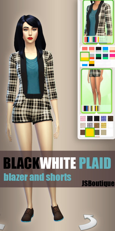 Sims 4 BW Plaid Blazer + Shorts at JSBoutique