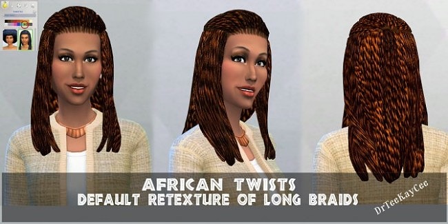 Sims 4 African Twists long braids by DrTeeKayCee at Sim Culture Nation
