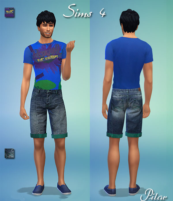 Sims 4 T shirt and denim shorts for males by Pilar at SimControl