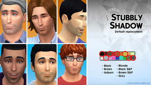 Sims 4 Stubbly Shadow 7 default hair replacements at LumiaLover Sims
