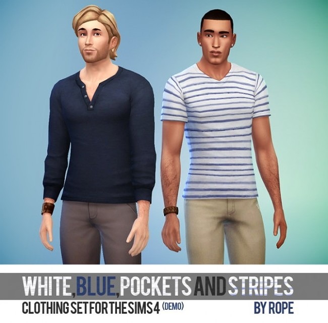 Sims 4 White, Blue, Pockets and Stripes 8 tops by Rope at Simsontherope