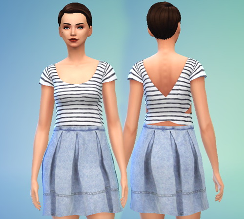 Sims 4 Denim and Stripes Dress at Puresims
