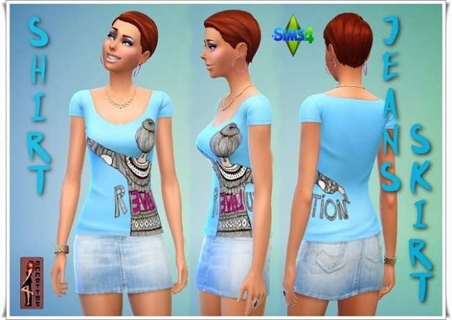 Sims 4 Shirt & Denim Skirt at Annett’s Sims 4 Welt
