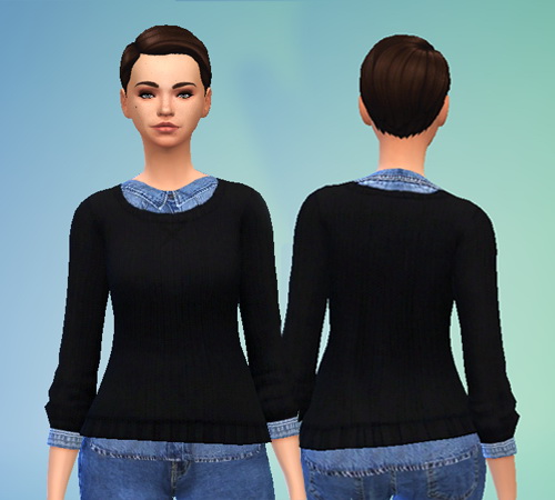 Sims 4 White and Black Cable Knit Sweater & Denim Shirt at Puresims