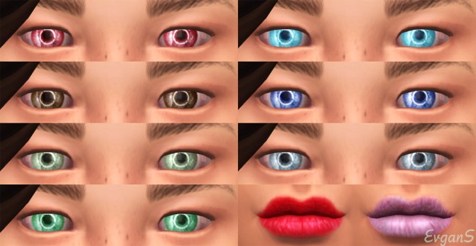 Sims 4 Lenses, two lipsticks and two green dresses at Evgans