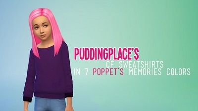 CF sweetshirts in 7 of Poppet’s Memories colors at Pudding Place