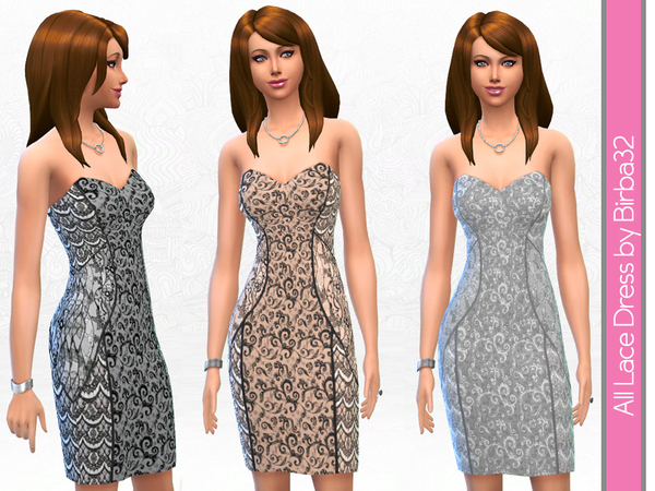 Sims 4 All lace cocktail dress by Birba32 at The Sims Resource