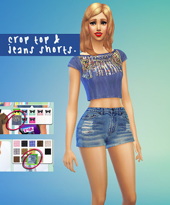 Croped top and denim shorts at Sim-sala-sim » Sims 4 Updates