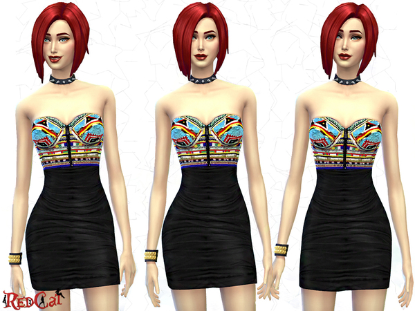 Sims 4 Beaded Strapless Dress by RedCat at The Sims Resource