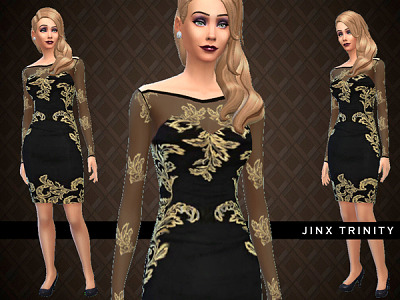 Appliqued silk organza dress by JinxTrinity at TSR