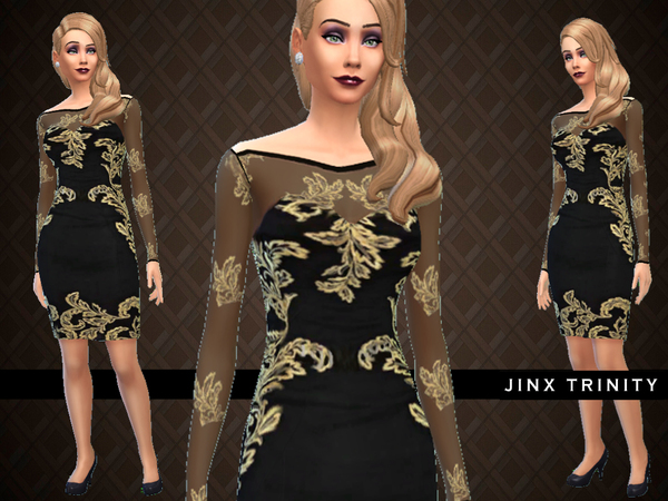 Sims 4 Appliqued silk organza dress by JinxTrinity at TSR