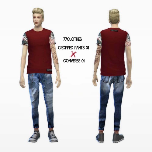 Sims 4 Cropped Pants 01, Skinny Jeans Studded + Converse at The77Sims3