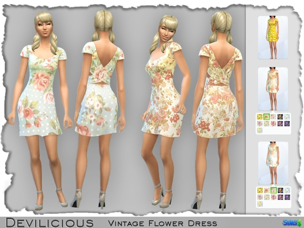 Sims 4 Vintage Flower Dresses by Devilicious at The Sims Resource
