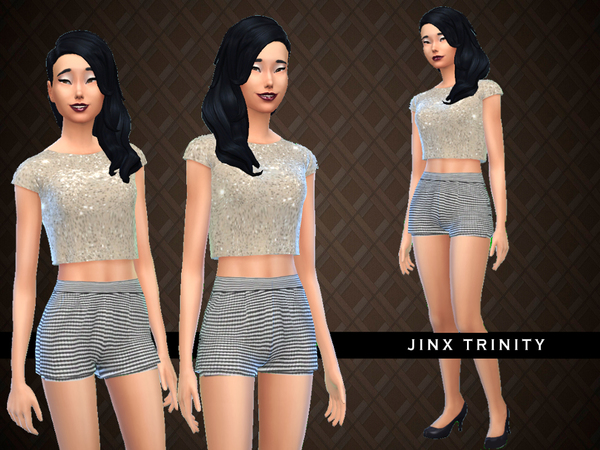 Sims 4 Exclusive Glittery gold shorts and top by JinxTrinity at TSR