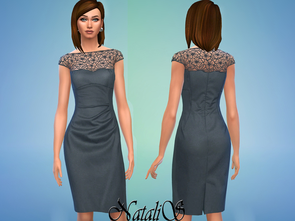 Sims 4 Lace overlay wool dress FA YA by NataliS at TSR