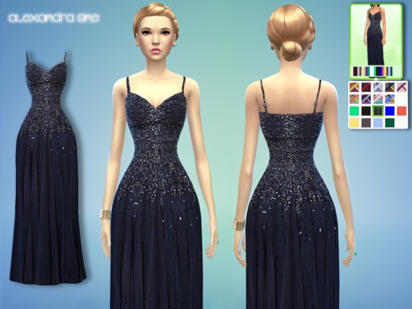 Sims 4 Long Beaded Maxi Dress by Alexandra Sine at The Sims Resource