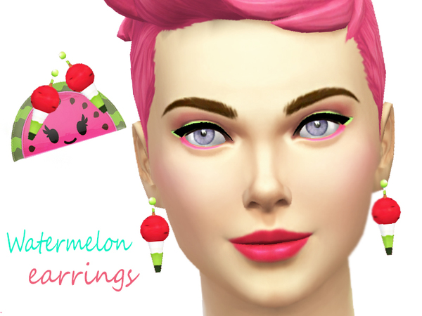 Sims 4 Watermelon earrings by Pinkzombiecupcakes at The Sims Resource