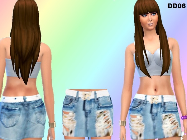 Sims 4 Denim ripped skirt by DivaDelic06 at TSR