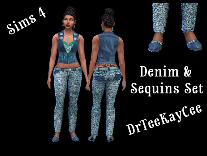 Sims 4 Denim & sequins set by DrTeeKayCee at Sim Culture Nation