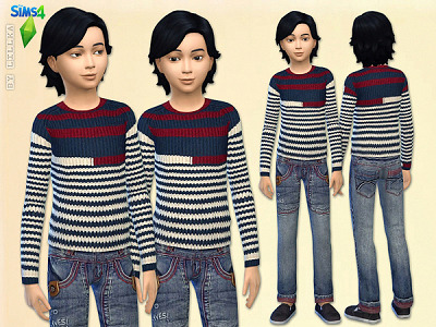 Striped Knit Sweater & Boy Blue Jeans set by lillka at The Sims Resource