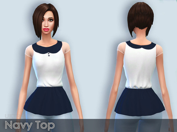 Sims 4 Navy collar tank with sheer sleeves by UKTRASH at The Sims Resource
