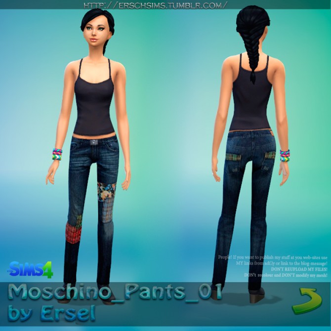 Sims 4 Denim Pants 01 by Ersel at ErSch Sims