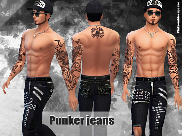 Sims 4 Black punker male jeans by Pinkzombiecupcakes at The Sims Resource