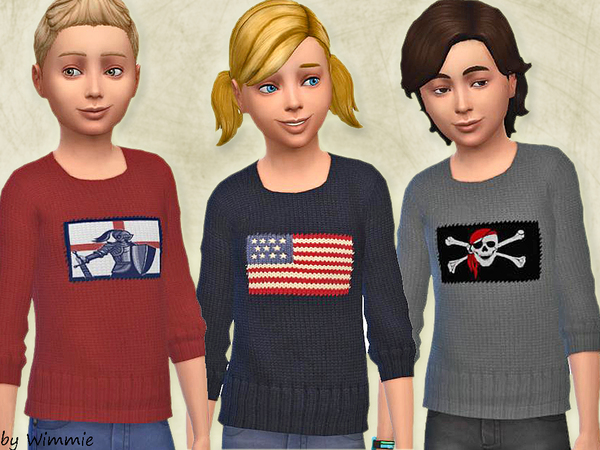 Sims 4 Knitted sweater with flags by Wimmie at TSR