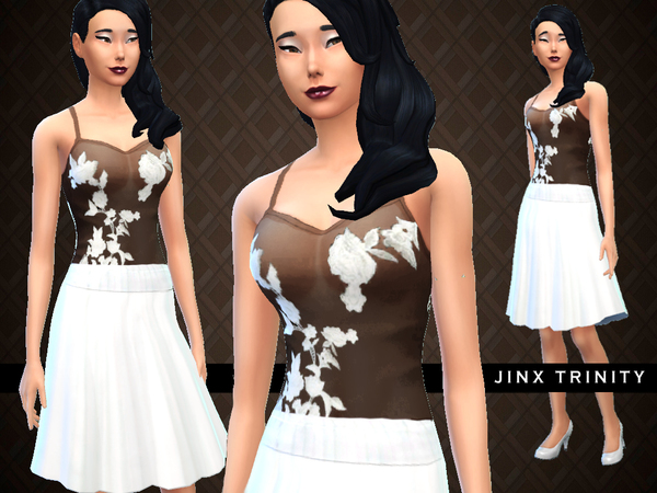 Sims 4 Pleated in White Rose Ebroidery by JinxTrinity at TSR