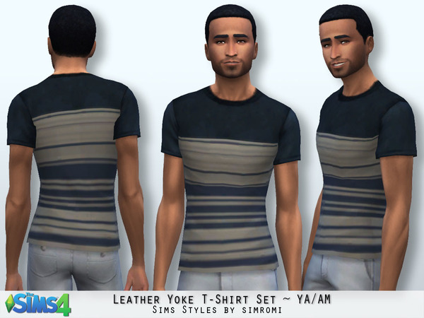 Sims 4 Leather Yoke Tee Shirt Set by simromi at The Sims Resource