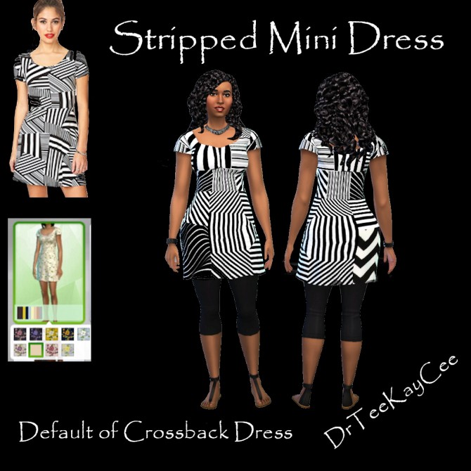 Sims 4 Stripped mini dress by DrTeeKayCee at Sim Culture Nation