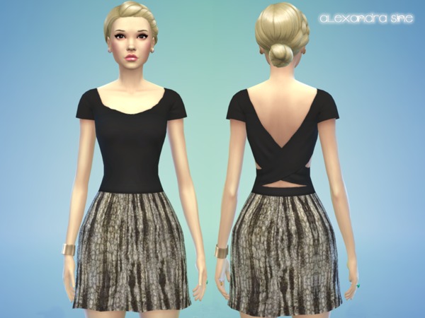 Sims 4 Gabi Contrast Detail Dress by Alexandra Sine at The Sims Resource