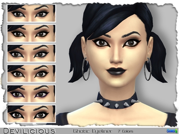 Sims 4 Gothic Eyeliner, 7 In 1 by Devilicious at TSR